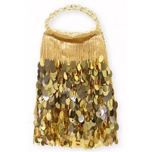 Evening Bag - 12 PCS - Dangling Sequined & Beaded - Gold -BG-80085GD